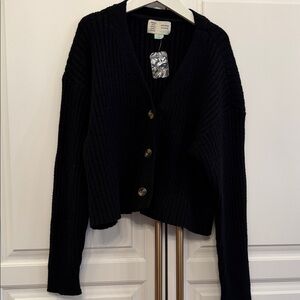 Saturday Sunday by Anthropologie Black Ribbed Button-Up super soft cardi XS nwt